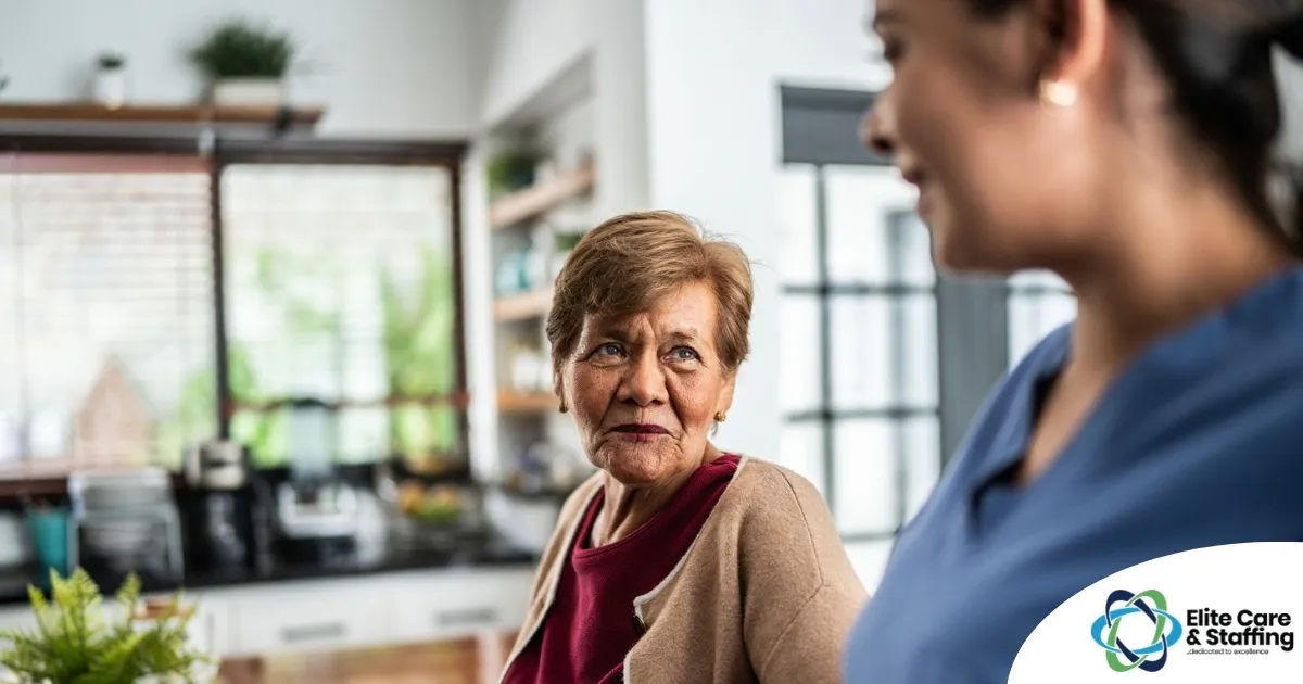 Caregiver provides attentive senior care as part of diabetes awareness